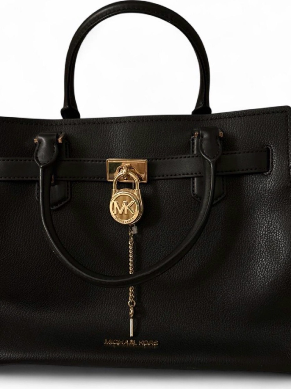 Michael Kors Black Leather Bag with Gold Padlock Charm